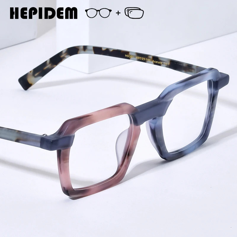 HEPIDEM Progressive Prescription Eyeglasses Myopia Optical Lenses Eyewear Men Women Acetate Oversize Glasses 9381