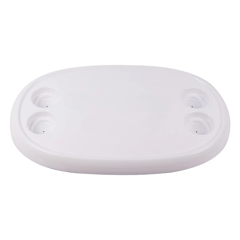 White plastic tabletop with oval cup slot for yachts, ABS material, UV resistant and corrosion-resistant RV accessories