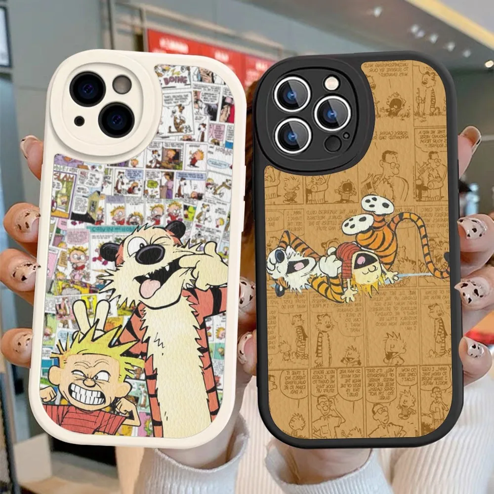 

C-Calvin and H-Hobbes Mousepad Hard Leather For iPhone 14 13 12 Mini 11 14 Pro Max Xs X Xr 7 8 Plus Fundas