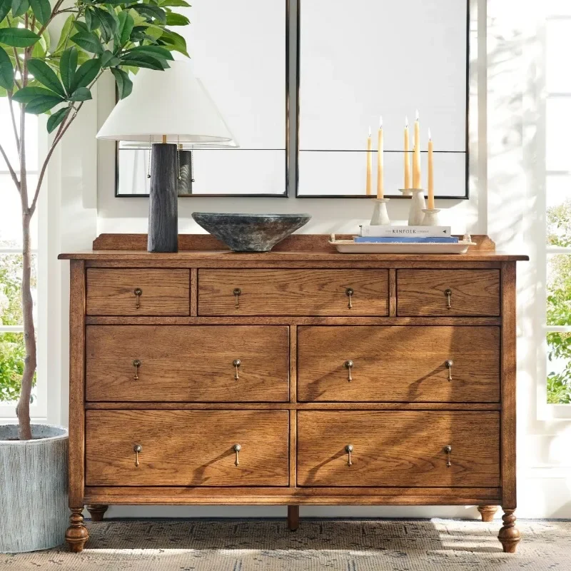 American solid wood chest of drawers, bedroom storage cabinet, dressing table, French vintage distressed sideboard, entryway cab