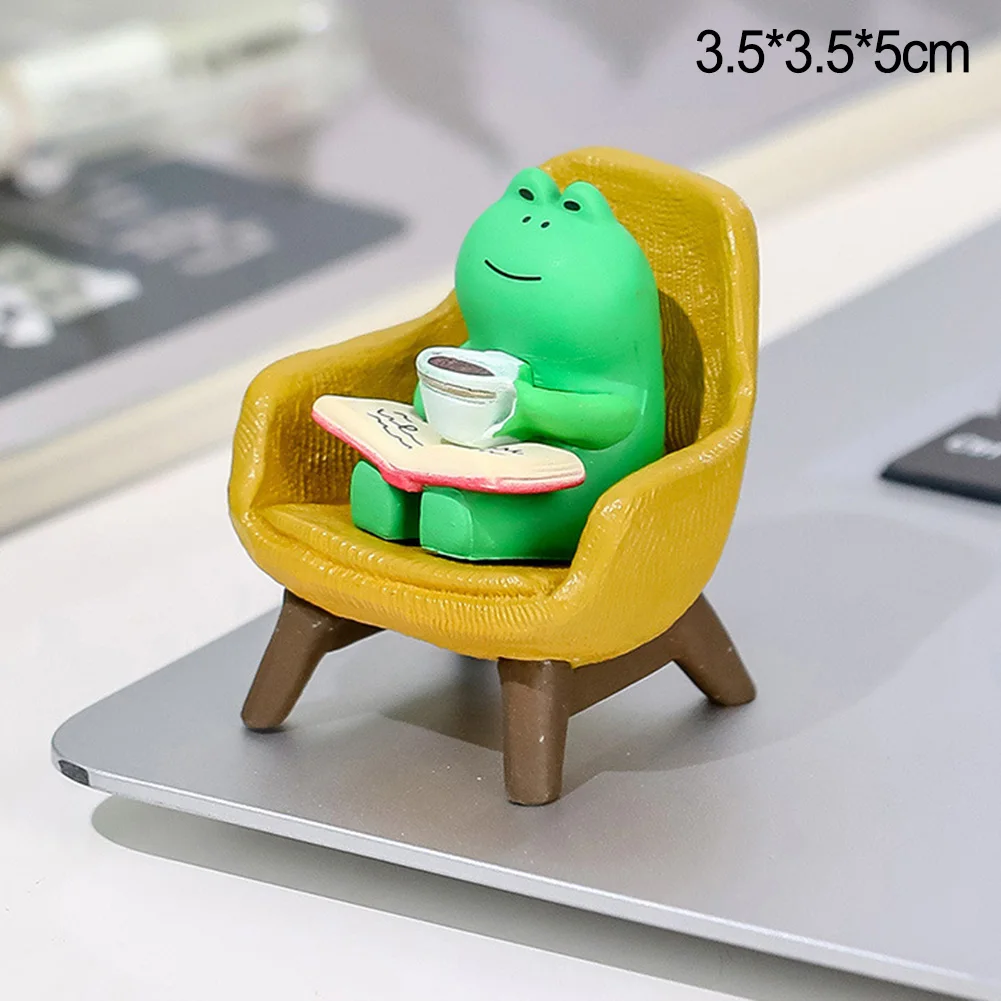 Babominimer Cute Frog Rocking Chair Decoration Desktop Decoration Stress Relief Mini Figurine PVC Wooden Collectible Office Home