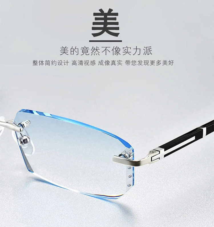 Shatar Rahmenlose Lesebrille mit Diamantschliffkante für Männer und Frauen, ultraleichte, hochauflösende Anti-Blaulicht-Presbyopie – Detail 3