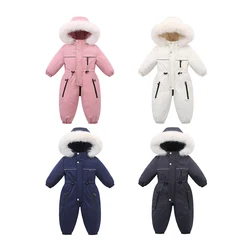 AYNIGIELL 2024 New Winter Baby Rompers Thick Warm Infant Hooded Inside Fleece Jumpsuit Newborn Boy Girl Toddler Clothing