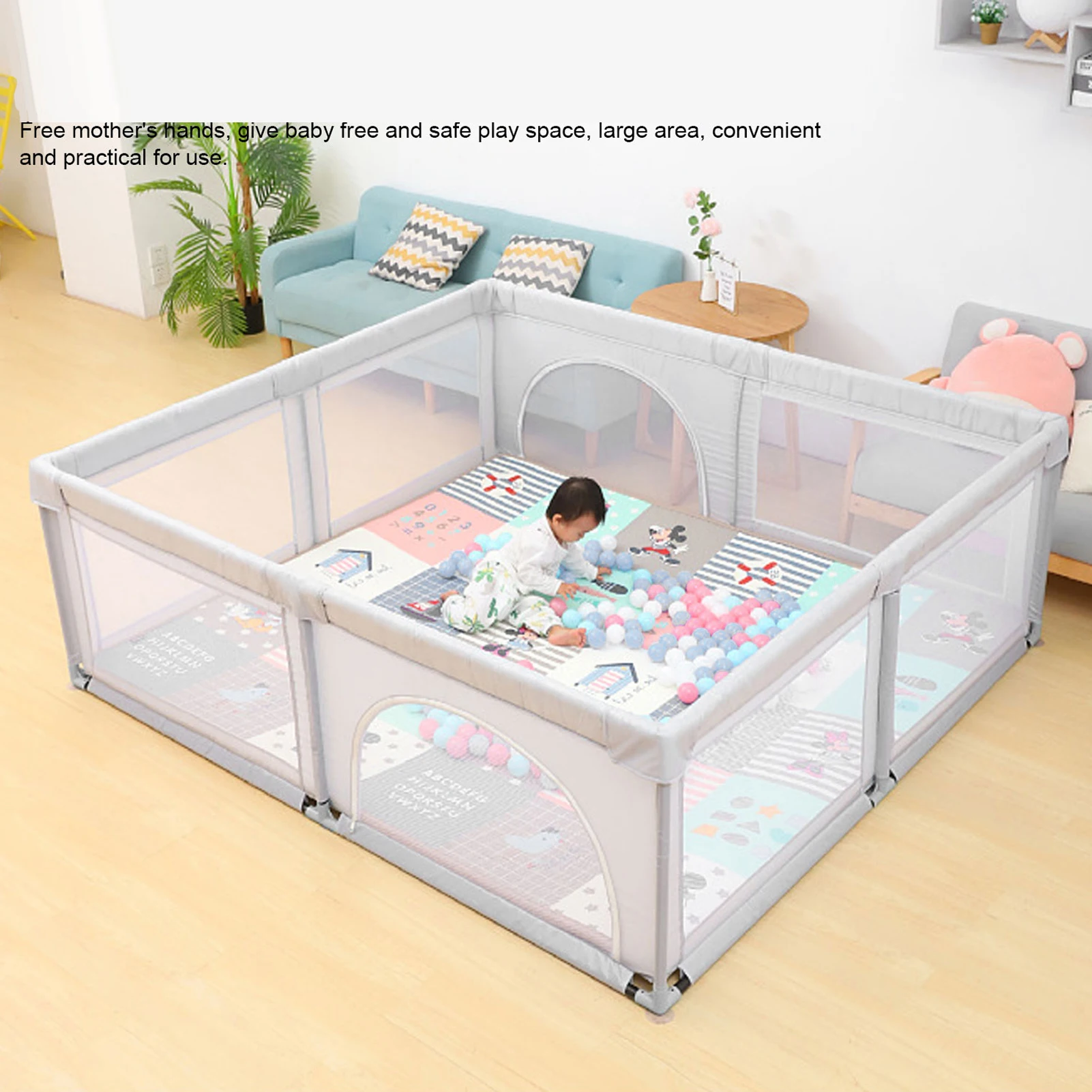 Valla de juego para niños, parque infantil para bebés, parque infantil para interiores, centro de actividades de seguridad para niños con malla transpirable, parque infantil para el hogar