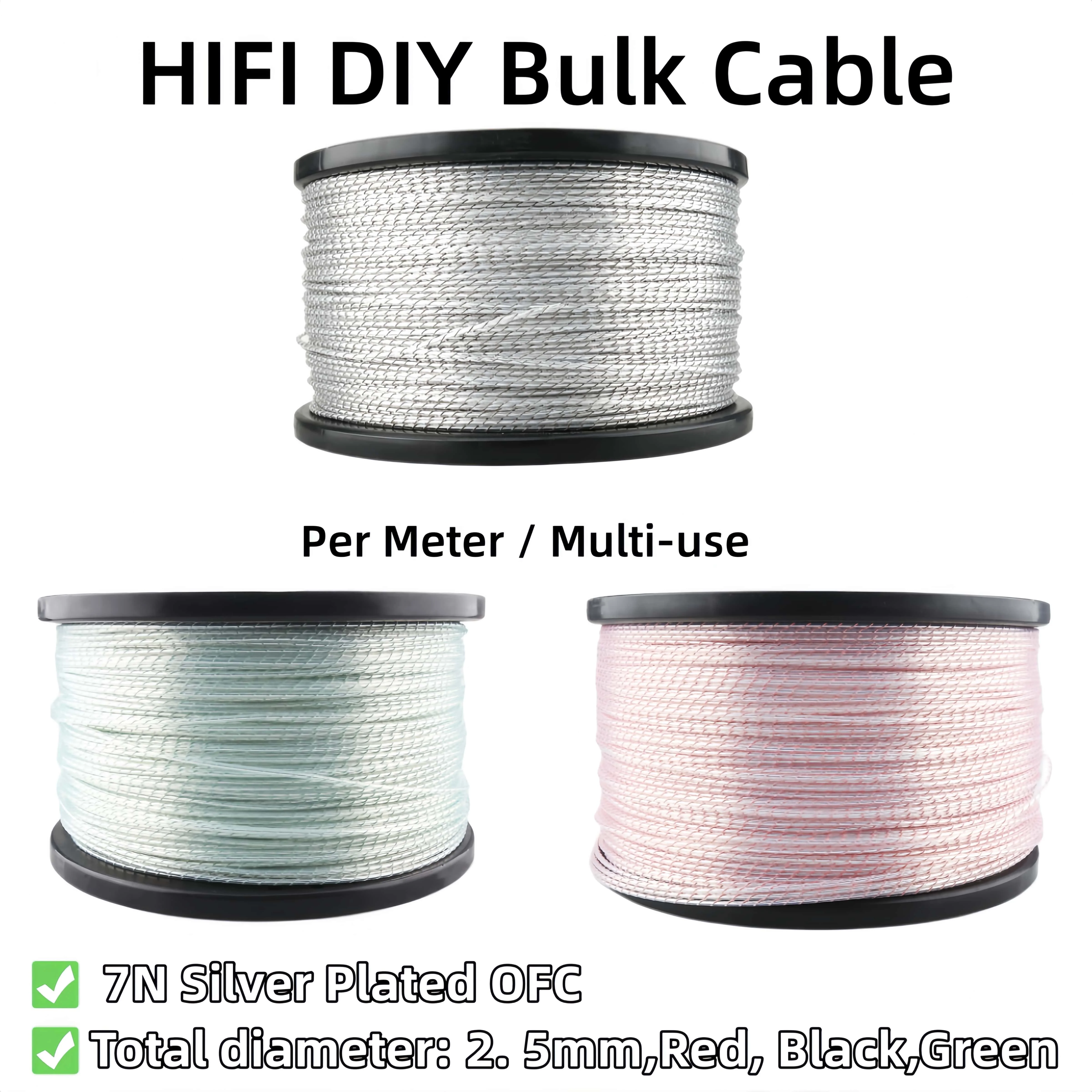 Audio Cable Silver Plated 7N OFC Insulation Bulk Per Meter Hifi Audiophile DIY Speaker Wire Power Interconnect Cable