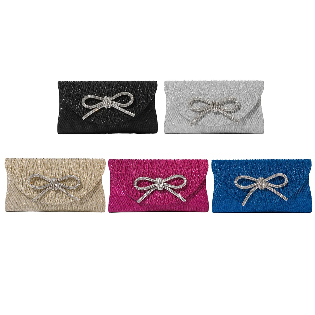 

Вечерняя сумка для женщин, кошелек-клатч с бантом, атласная сумка-портмоне со стразами, блестящий кошелек для свадебной вечеринки, выпускного вечера