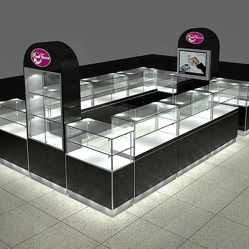 

2025customized.Black Luxury Glass Jewelry Island Shop Jewelry Kiosk Mall