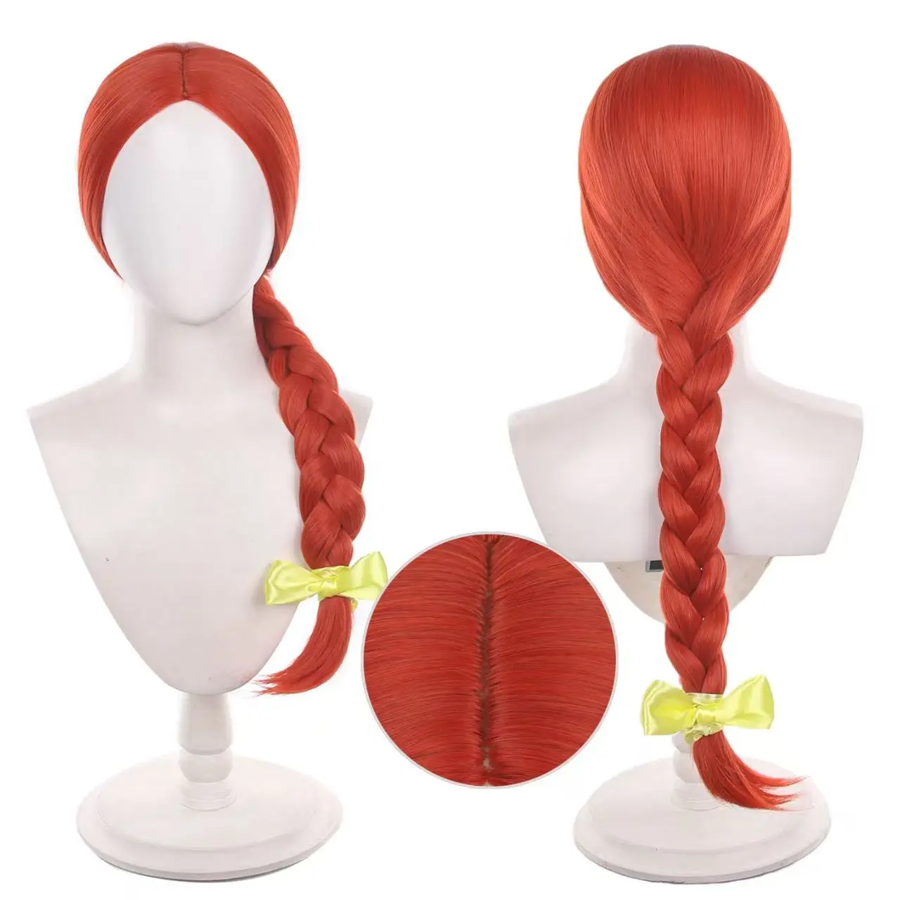 Jessie Cosplay Wig Long Red Thick Braid Wig with Yellow Bow Matte High Temperature Fiber Wig for Halloween Comic Con Role Play