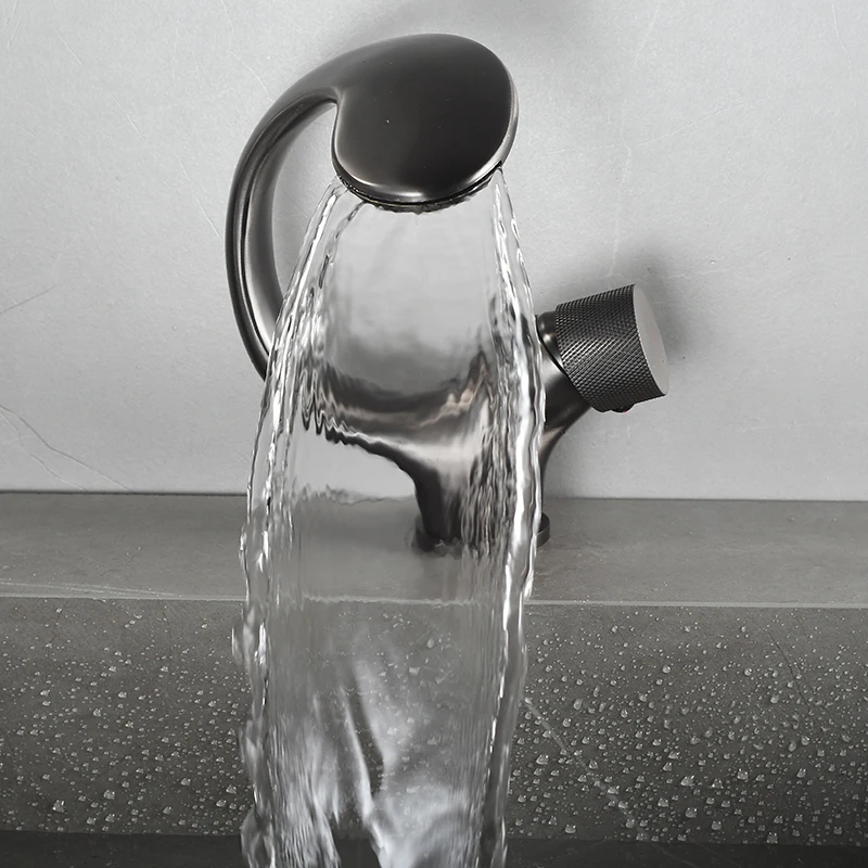 Creative Chrome Bathroom Basin Faucet Black Waterfall Vessel Sink Faucet Brass Vanity Sink Mixer Tap Hot Cold Basin Faucet