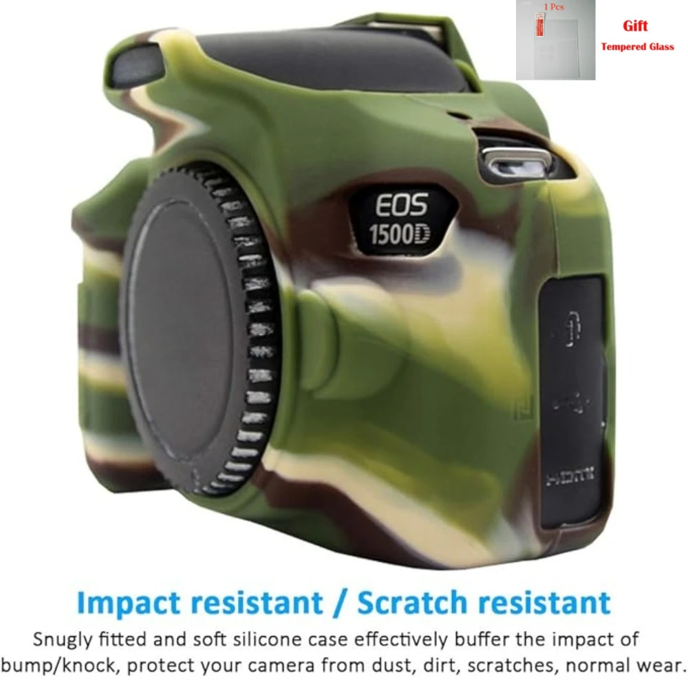 

Camera Case，For Canon EOS 1300D/1500D/ Rebel/T7/ T6, SLR Camera Silicone Case Photography Bag + free tempered film