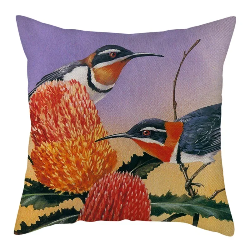 Colorful Bird Magpie Printed Cushion Cover Cotton Linen Decorative Pillow Cover Flora and Fauna Pillowcases for Home Chair Sofa