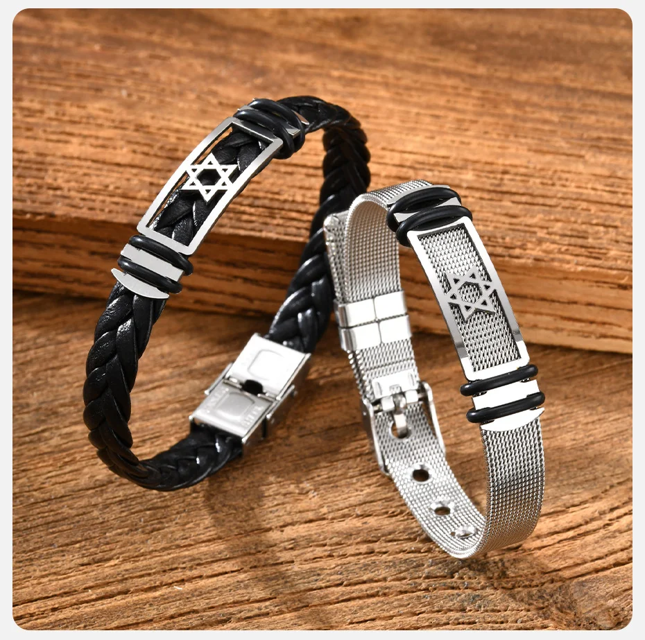 Vnox Edelstahl Hexagramm-Stern-Armband für Männer und Jungen, Stern-Mesh-Uhrenarmband, verstellbares Armband, Modeschmuck, Geschenk – Detail 5