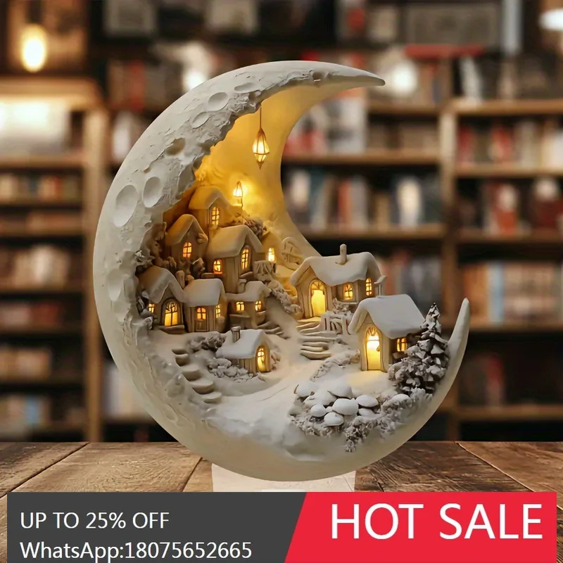 

MJY Acrylic Moon New Light Moon Snow House Desktop Decoration Ornament for Living Room and Bedroom
