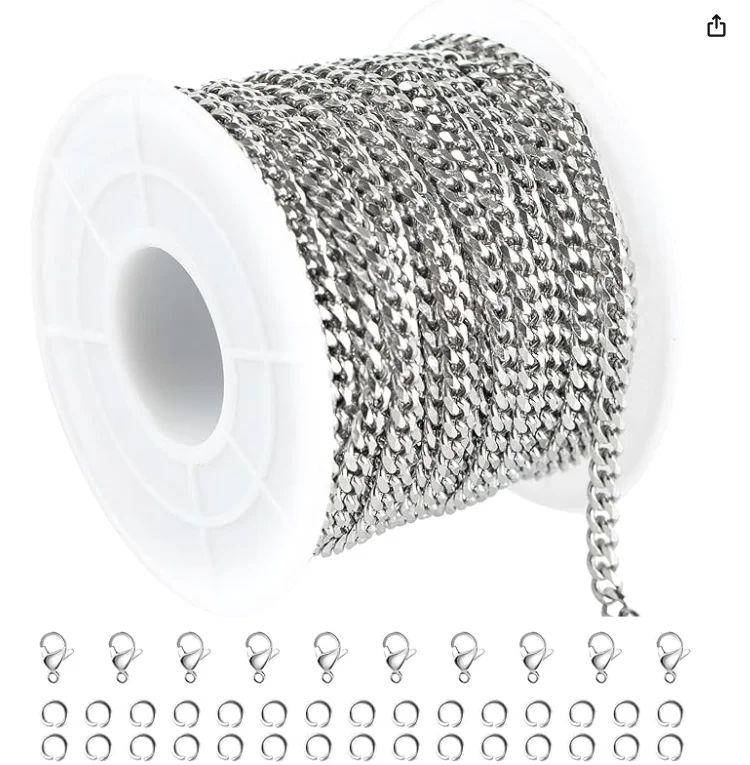 Lot de 5 mètres en acier inoxydable, 3.5mm/ 5mm, chaîne gourmette à maillons plats, accessoires adaptés à la fabrication de bijoux et au bricolage