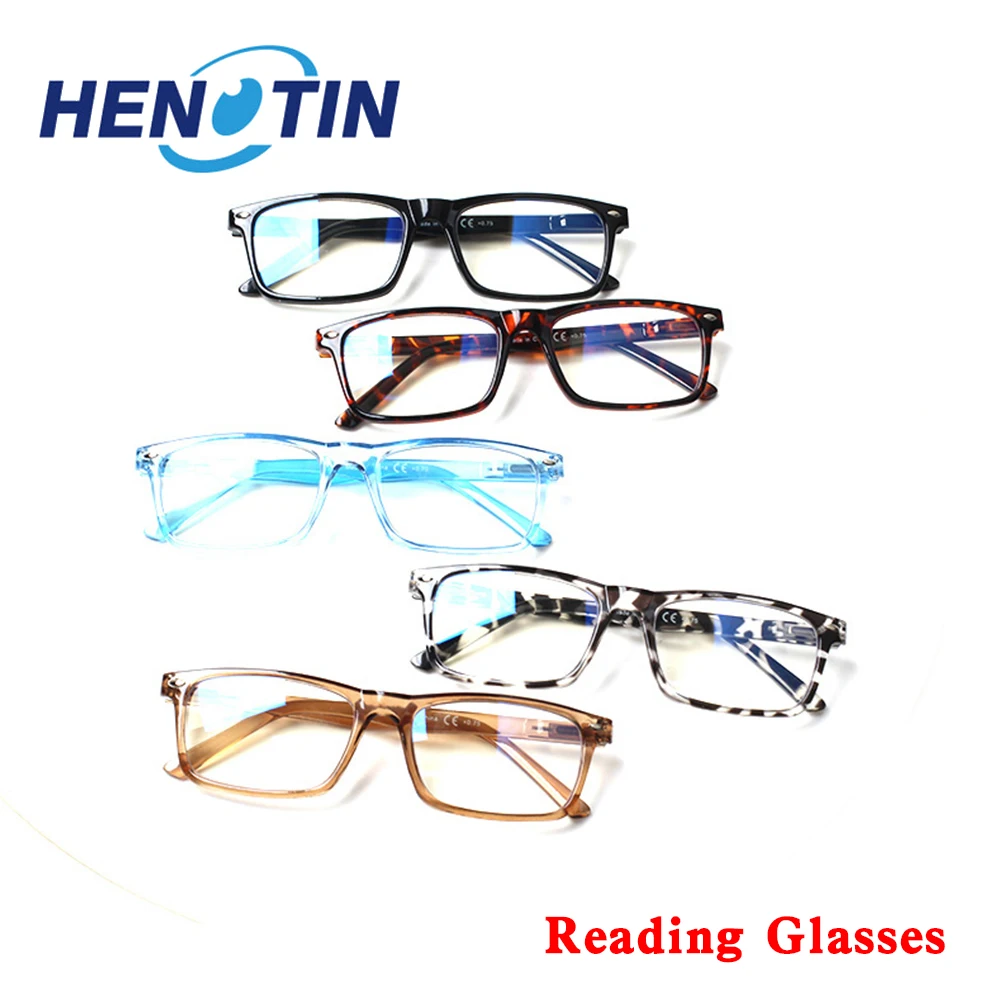 

Henotin Spring Hinge Reading Glasses Men Women Rectangle Frame Decorative Eyeglasses HD Prebyopia Optical Eyewear 0~600