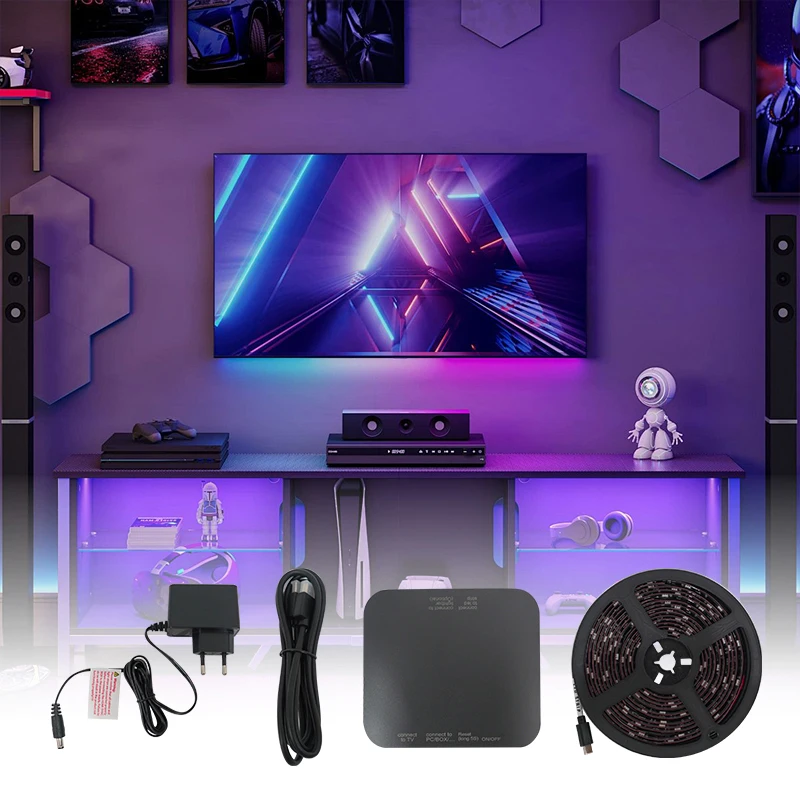 

STTL 5m LED TV Backlight Kits 4K UHD 60HZ HDMI 2.0 Sync Box RGBIC IP65 Same Screen Ambient LED Light Strip for 75-85 Inch TVs