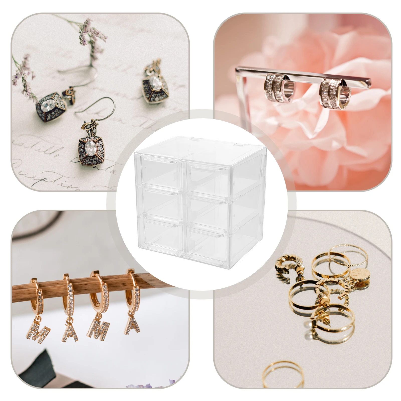 

Desktop Storage Box Plastic Organizer with Drawers Bathroom Countertop Office Clear Makeup