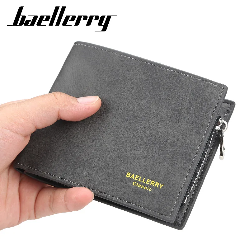 Baellerry Short Men's Wallet Leather Coin Purse Card Clips Simple Frosted Wallet with Multiple Card Slots Casual Wallet for Men