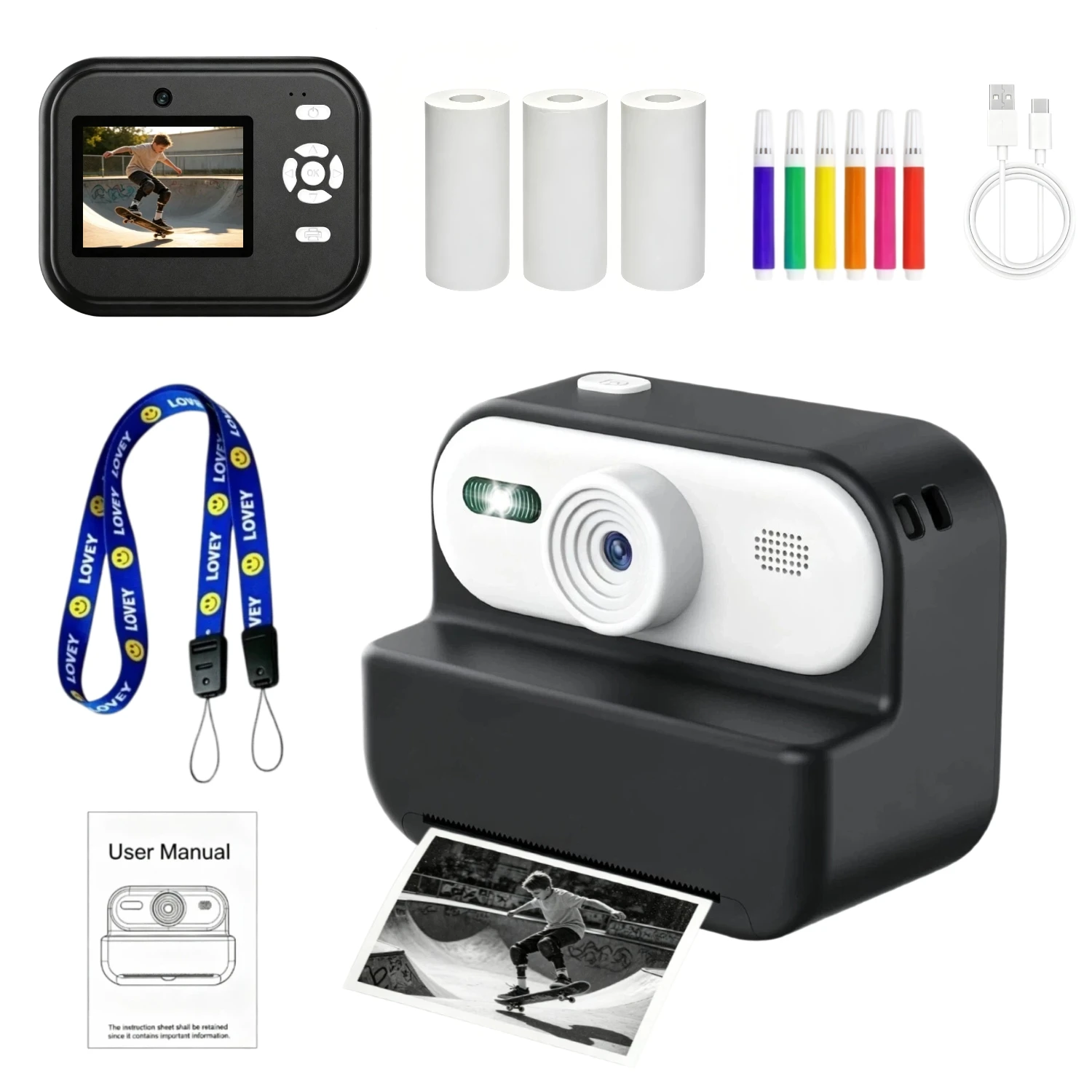 Instant Print Camera Photography Photo Thermal Printer Camera Video Recording 1080P HD For Kids Birthday Gifts