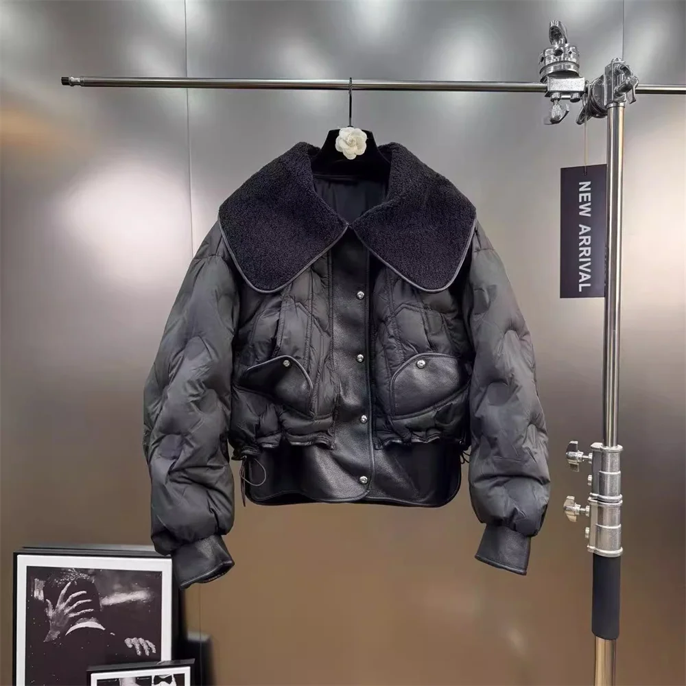 

2025 Winter Women's Hooded Down Jacket, Satin Patchwork Fleece, Loose Fit, Casual, Outerwear, Y2K New, High Quality Coat bra