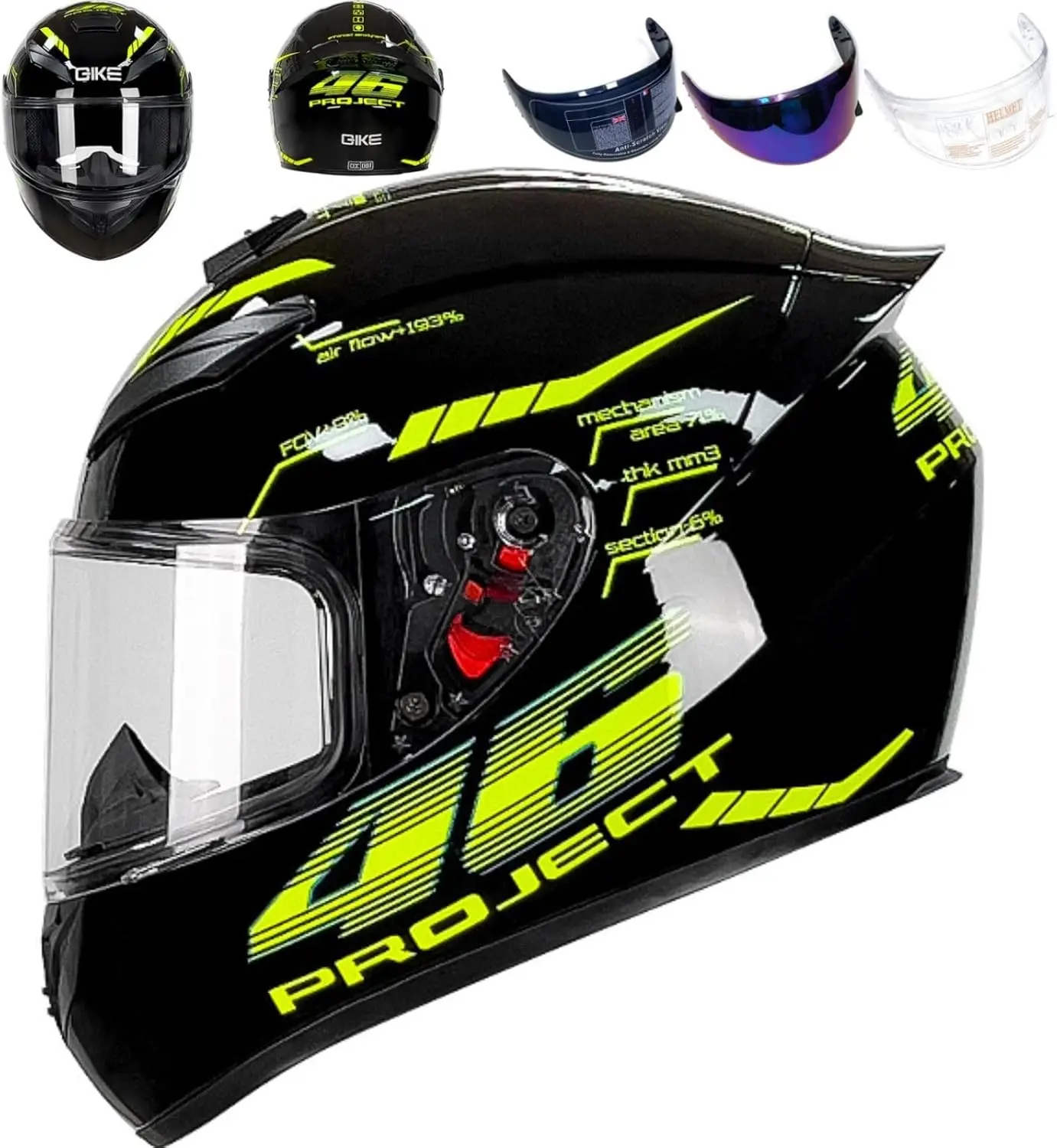 Full Face Motorcycle Helmet Racing Motocross Helmets with Pinlock Compatible Clear&Tinted Visors DOT Model Approved Street Bike