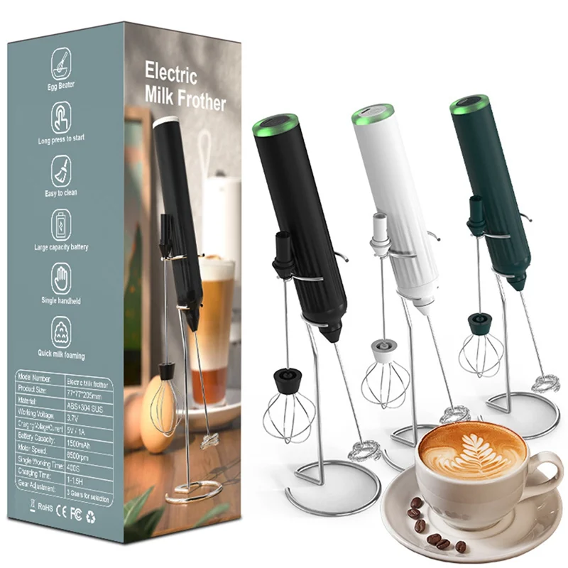 Portable Electric Milk Frother Rechargeable Foam Maker Handheld Foamer High Speeds Drink Mixer Electric Whisk White