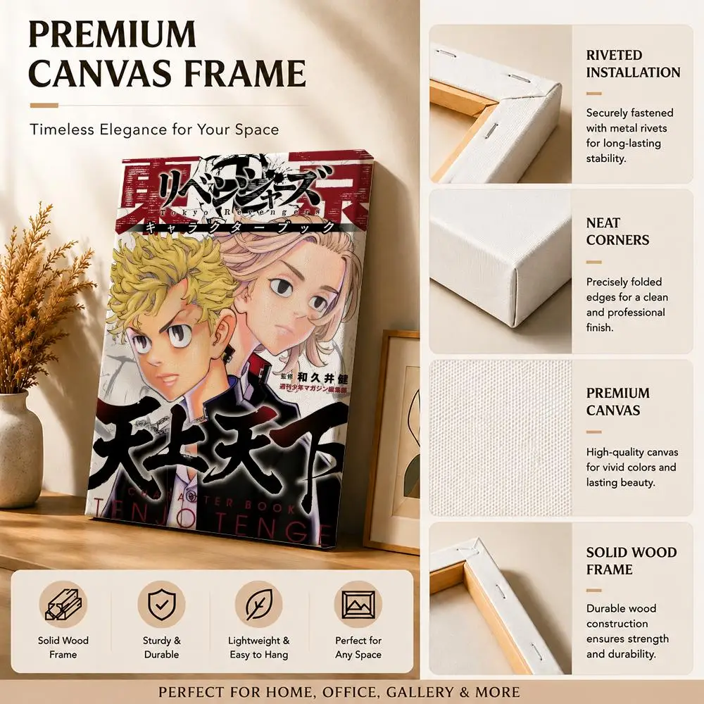 Street Gang Anime T-Tokyo Revengers Framed Wall Painting Canvas Art Poster with Solid Wood Frame for Living Room Home Decor