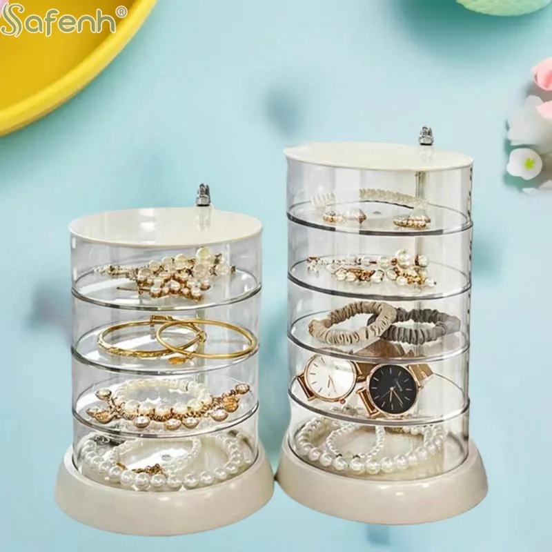 

3/4/5-Layer Rotating Jewelry Organizer - Plastic Multi-Tier Storage Box, Transparent Hair Ring Display For Dressing Table