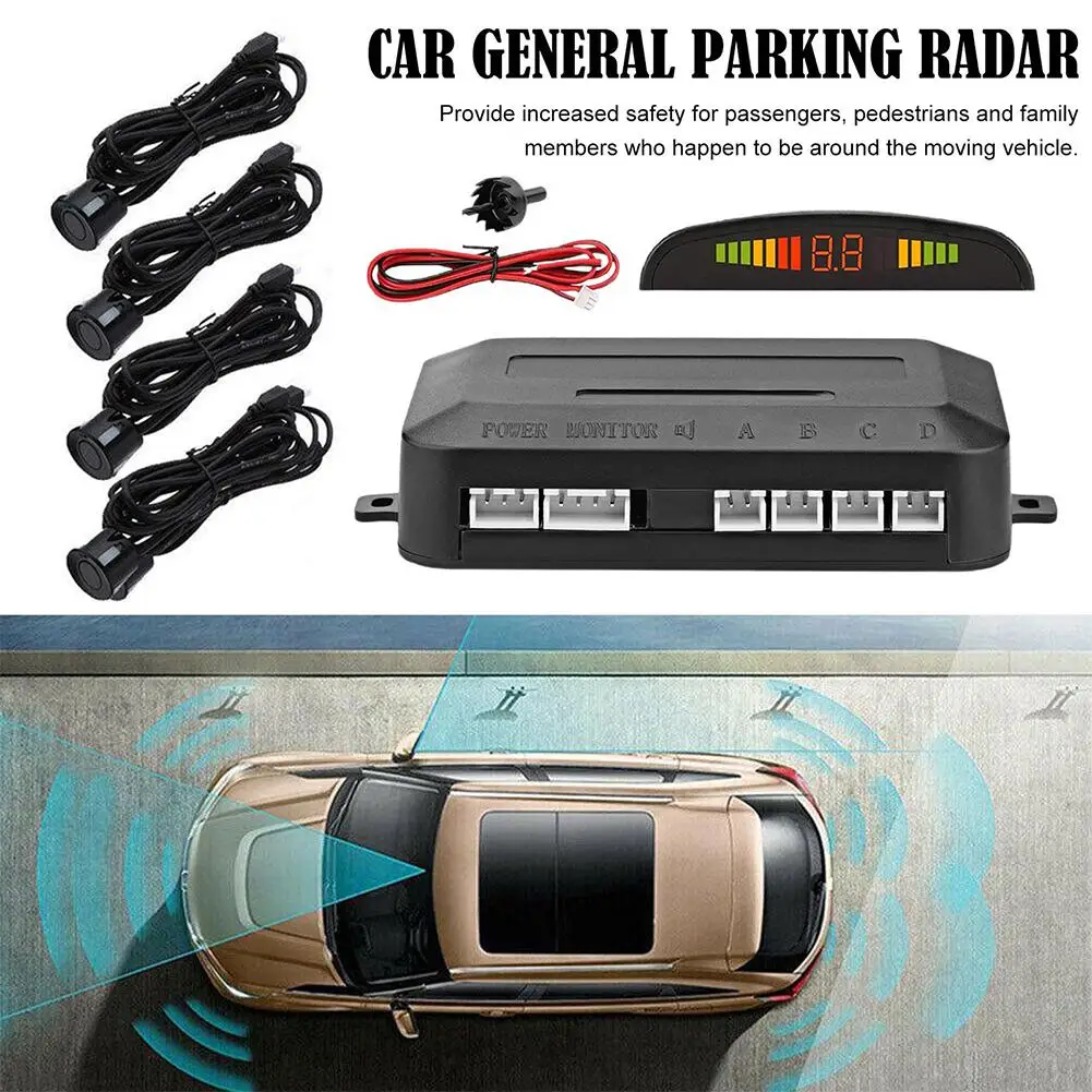 12V 4-bit Car Auto Reverse Radar Sensor LED Digital Display Monitor Parking Buzzer Radar Report Alarm Auxiliary System Reve F2V3