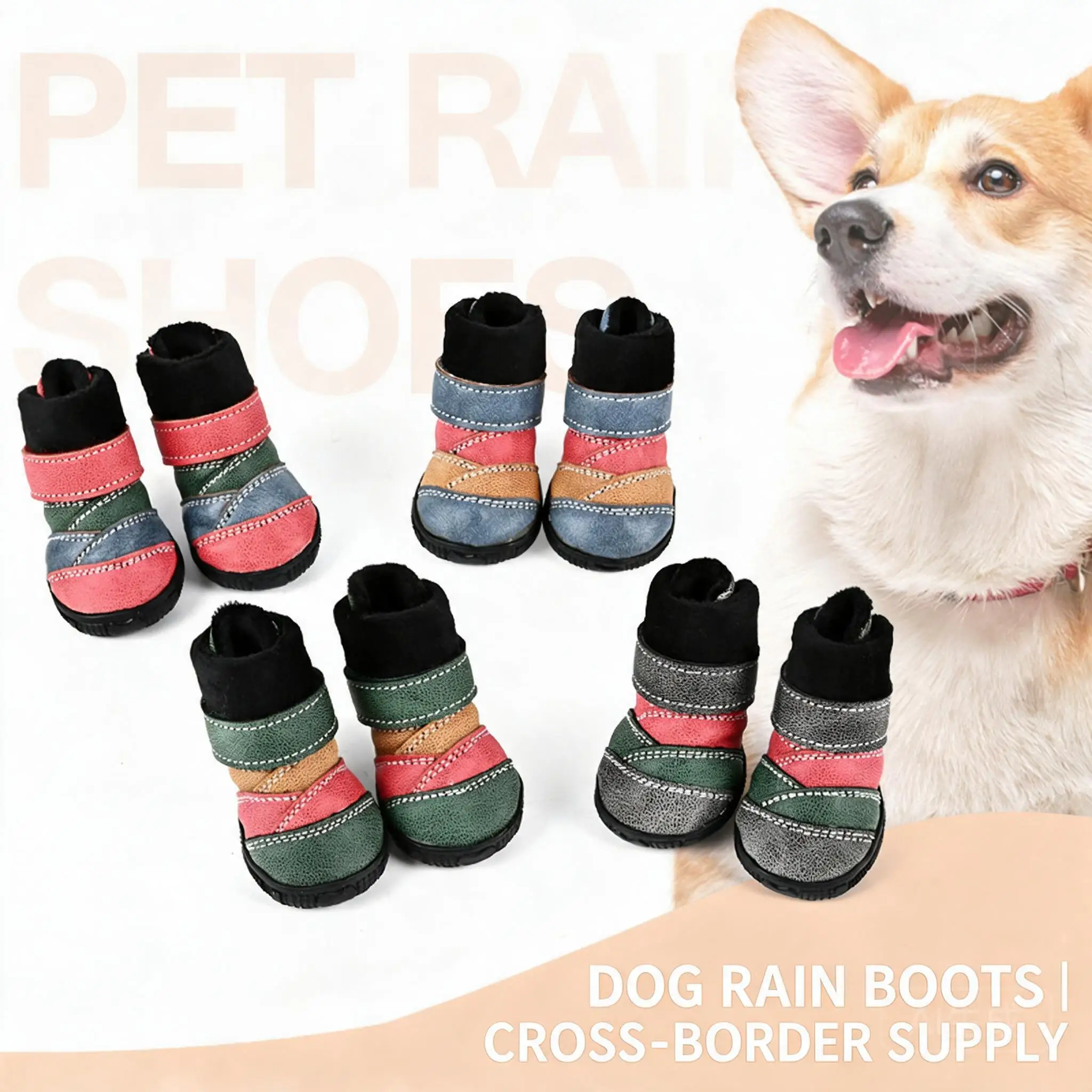Waterproof Non Slip Warm Thickened Breathable Pet Dog Rain Boots Reflective Safe Natural Latex Dog Shoes For Outdoor Walking 5