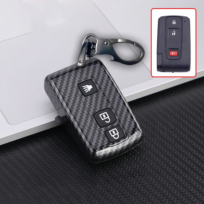 Carbon ABS +silica Gel Buttons Key Fob Cover for 2004 2005 2006 2007 2008 2009 Toyota Prius Remote Case Skin