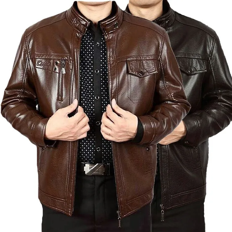 Men Winter Thick Fleece Leather Jacket High Stand Collar Detachable Fur Collar Korean Casual Warm Windproof Male PU Coat Factory