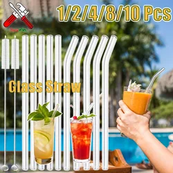 1-10Pcs Reusable Smoothie Glass Straw, Clear Drinking Straws for Smoothie Milkshakes Environmentally Friendly Drinkware Straw