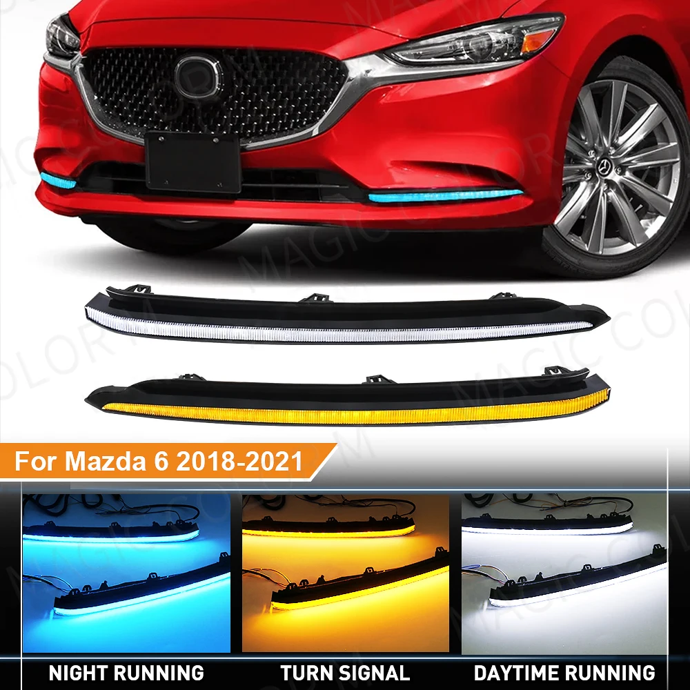 DRL For Mazda 6 Atenza 2018 2019 2020 2021 Daytime Running Lights LED Turn Signal Fog Lamps White Yellow Blue Car Accessories