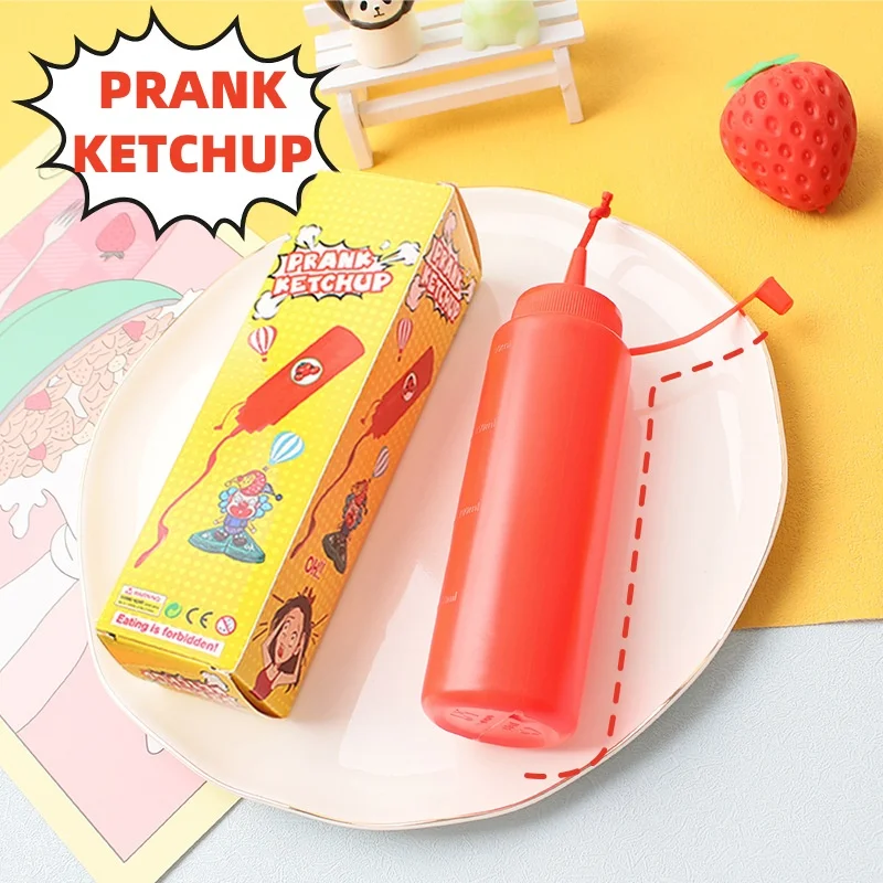 Garrafas engraçadas de ketchup, piadas práticas, molho de tomate, brinquedos legais para adultos e crianças, itens assustadores, presente surpresa de ketchup falso