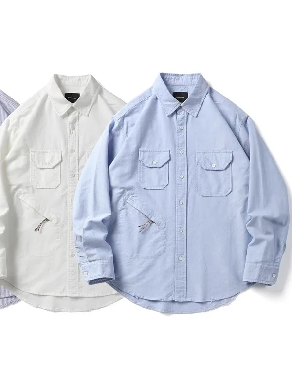 

Pure Cotton Workwear irt for Men with ket Loose Fit Long Sve Turn-down Collar Striped y Sle Autumn Spring