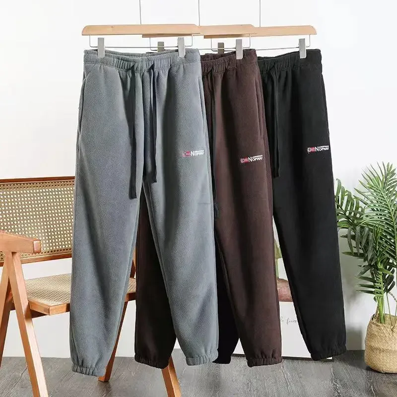 Pantalones de chándal informales de forro polar grueso para hombre, pantalones de chándal cálidos para exteriores, cintura elástica, pantalones deportivos para correr, pantalones sueltos para hombre, invierno, nuevo, 2023