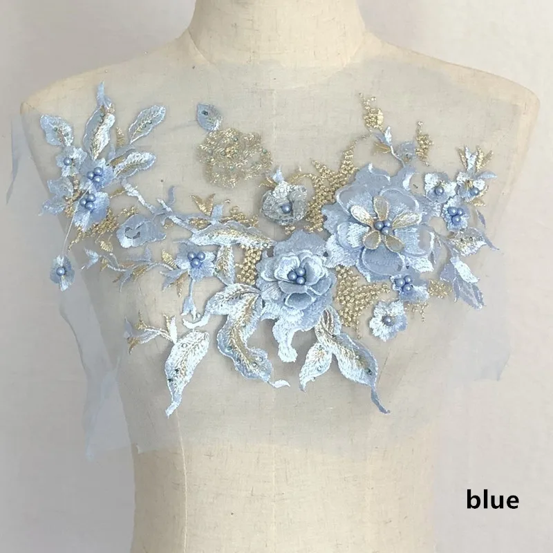 3D Flower Embroidery Lace Applique Sequins hot Drill Nail Beads Hand-Made DIY Applique Garment Decorative lace Accessories