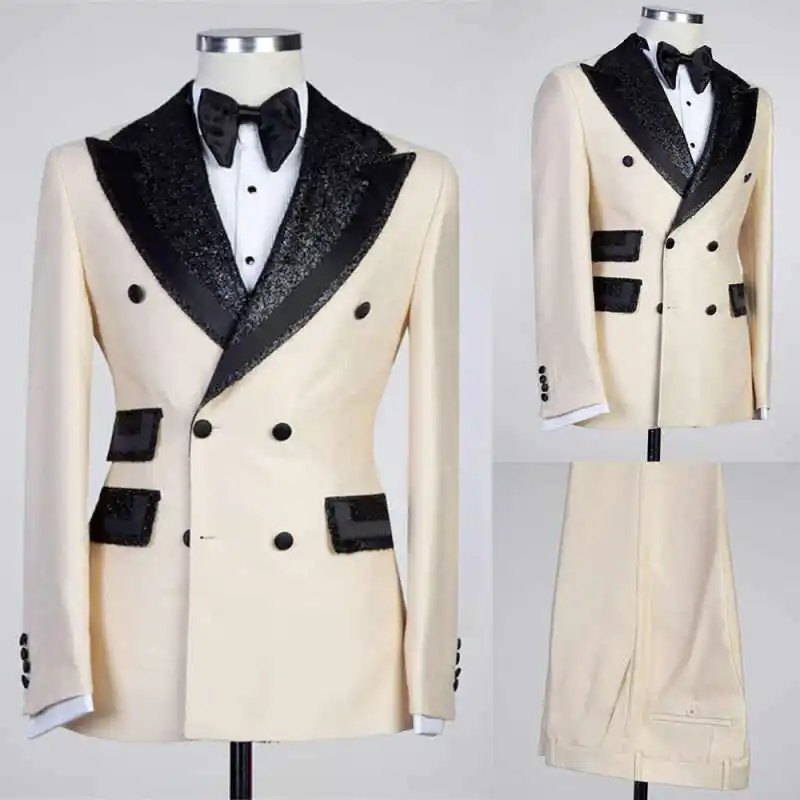 Abito da uomo classico da sposa Abbigliamento da lavoro Smoking su misura con collo lucido 2 pezzi Cappotto Pantaloni Cantante da festa Abiti da sposo Taglia personalizzata