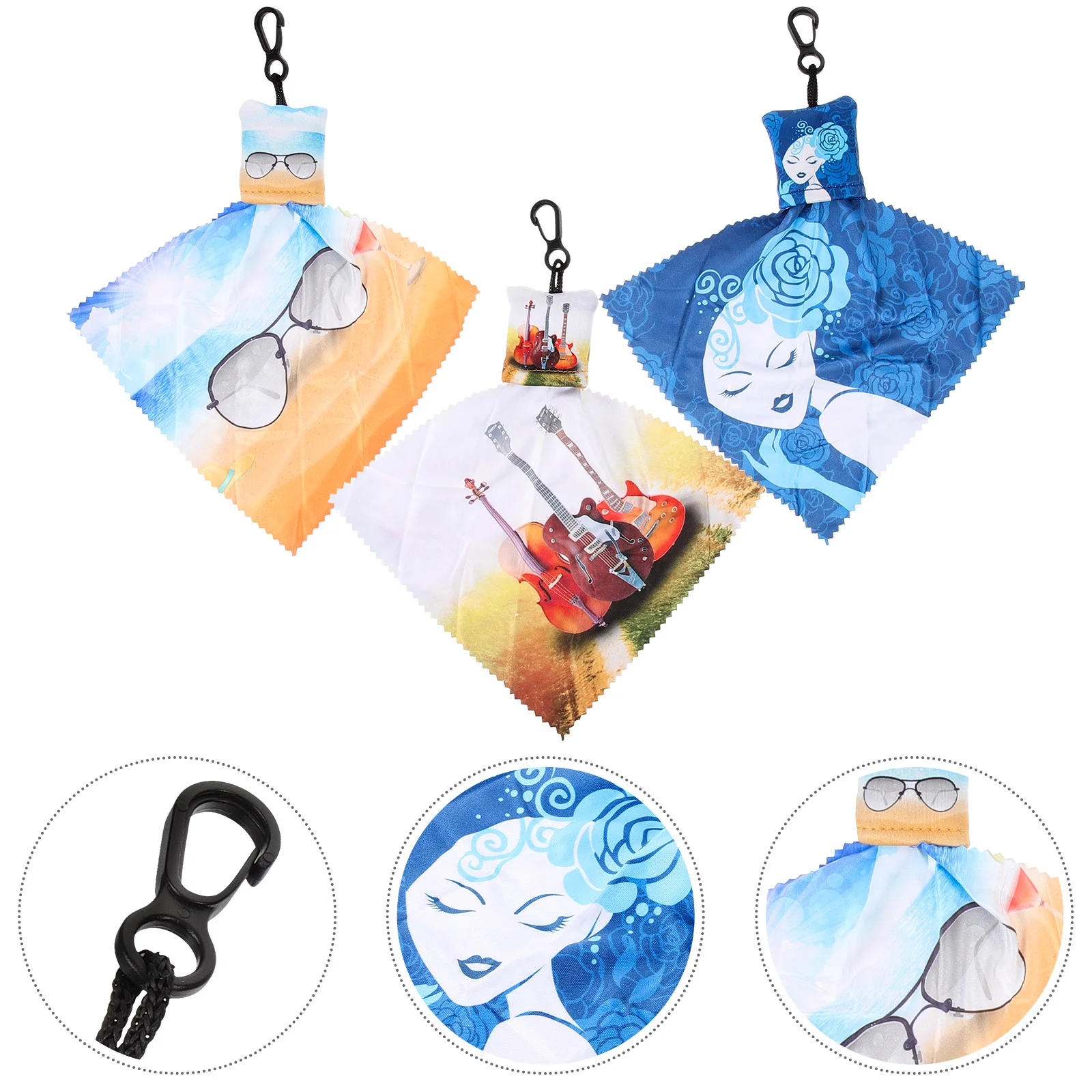 3 Pcs Keychain Glasses Cloth Lens Cleaner Wipes Electronic for Screens Gadgets Cleaning Cloths Portable Fabric Metal Shot