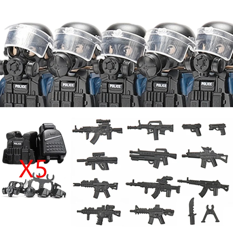 Militär-Spezialeinheiten-Serie Bausteine Stadt-Polizei Kommando SWAT Armee-Soldat Figur Gasmaske Waffen Bausteine Spielzeug