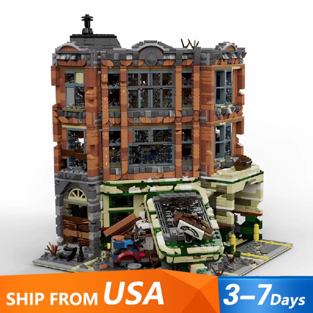 3325 Uds. Arquitectura urbana de película de garaje de esquina, con figuras, Kit de modelo de bloques de construcción modulares de casa MOC, regalo para adultos y niños