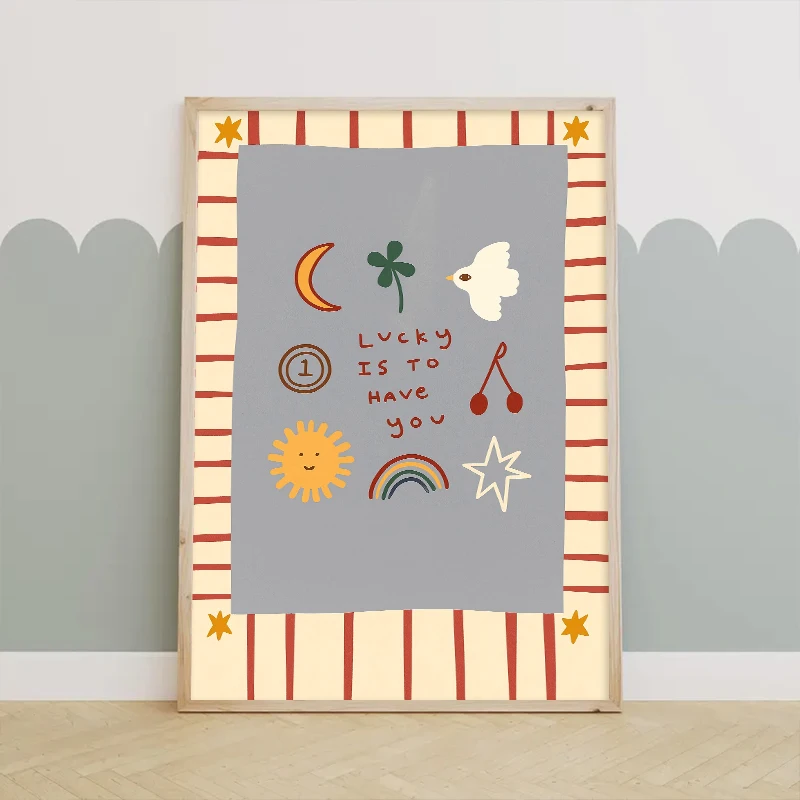 Póster infantil de estilo bohemio Lucky To Have You, pintura impresa en lienzo, decoración de pared del hogar para sala de estar, habitación infantil, guardería
