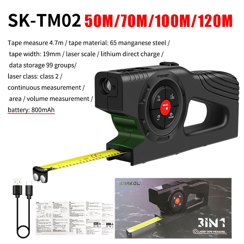 Snakol Laser Distance Meter 40m 50m 70m 100m 120m Rangefinder Digital Range Finder Trena Roulette Ruler Distance Measuring Tape