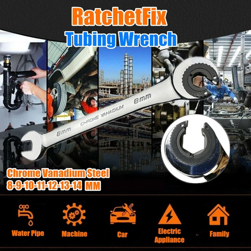 

8-14mm Flexible Head Tubing Ratchet Wrench Metric Spanner Repair Tool Open
