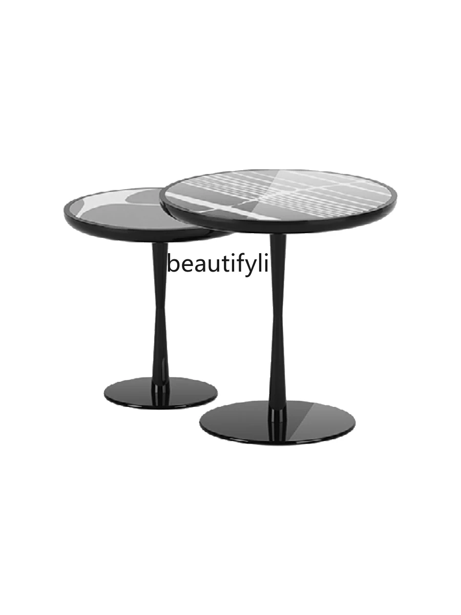 

Sofa Side Table round Italian Small Coffee Table Living Room Stainless Steel Solid Wood Light Luxury Small round Side Table