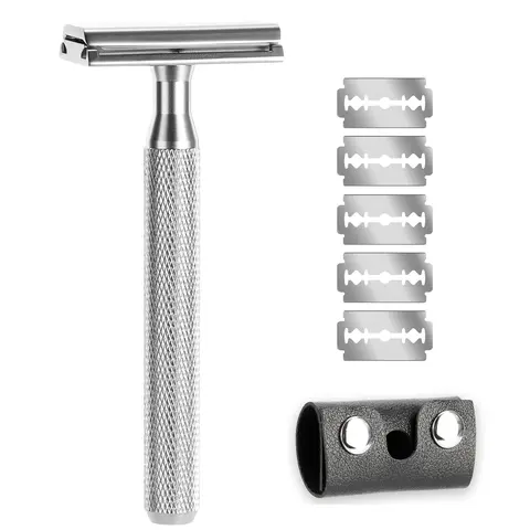 Safety Razor Men's Wet Razor 30° Angle Including 5 Platinum Razor Blades, Safety Razor and Blade Guard