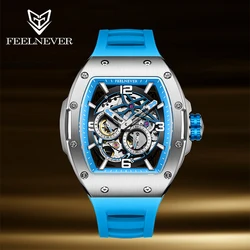 FeelNever Top Brand Mechanical Man Watch Skeleton Dial Silicone Fashion Mens Watches Casual Sport Luminous Waterproof Chonograph