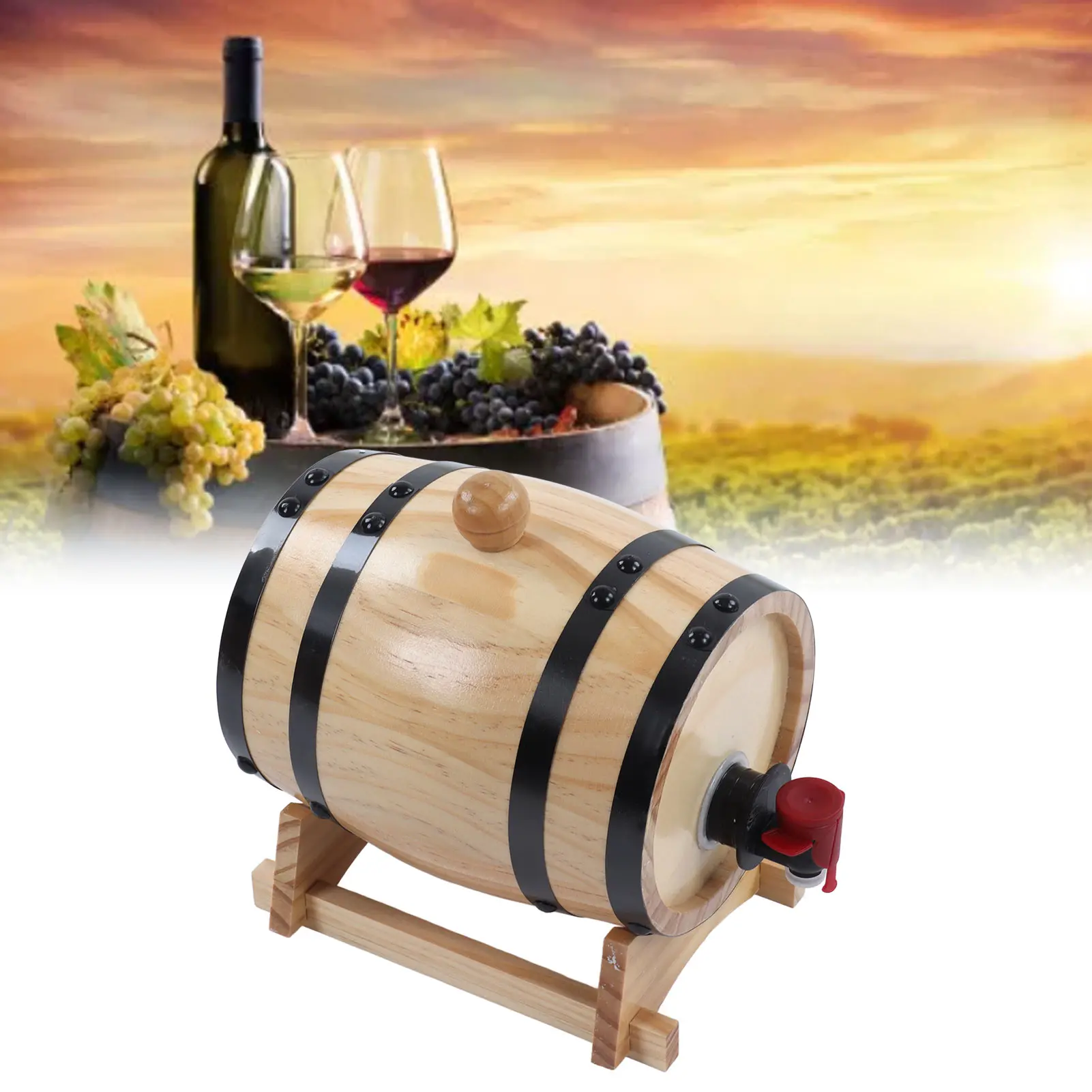 1/3/5L Wine Barrel Self Brewed Wine Pine Aging Barrels Wooden Beer Barrels for Bar Catering Barbecue Shop Home Kitchen Accessory