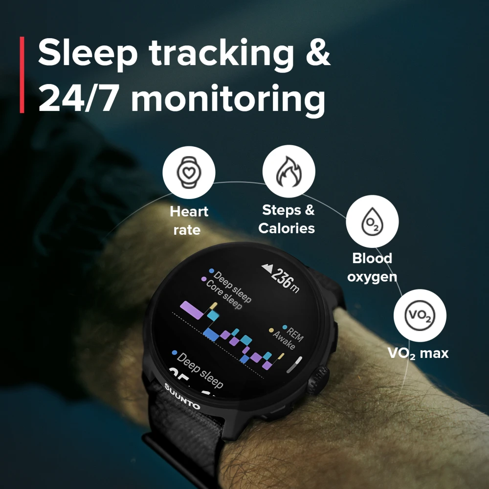 SUUNTO Run Sports Watch 1.32" AMOLED Touchscreen with Crown Button 12 Days Battery Life Wrist Heart-Rat Sleep Health Tracking